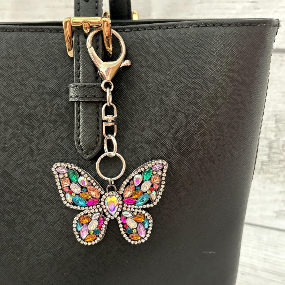 Sparkling Multi Color Rhinestone Butterfly Keychain Purse Charm Bag Accessoryβ - Picture 3 of 3